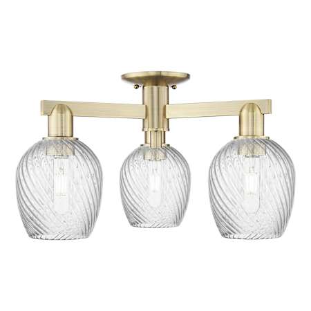 Innovations Lighting Salina 3 Light 24" Wide Semi-Flush Ceiling Fixture Antique Brass / Clear Spiral Fluted