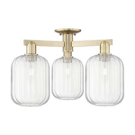 Innovations Lighting Preston 3 Light 24" Wide Semi-flush Ceiling Fixture Antique Brass / Clear