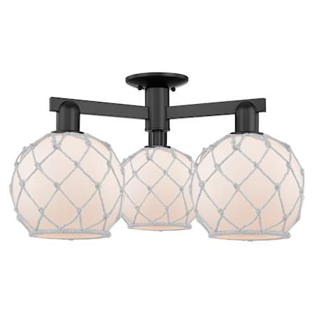 Innovations Lighting Farmhouse Rope 3 Light 26" Wide Semi-Flush Ceiling Fixture Matte Black / White Glass with White Rope