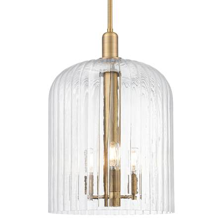 Innovations Lighting Bridal Veil 3 Light 12" Wide Pendant with Clear, Ribbed Glass Shade Brushed Brass