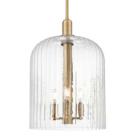 Innovations Lighting Bridal Veil 3 Light 12" Wide Pendant with Clear, Seedy, Ribbed Glass Shade Brushed Brass