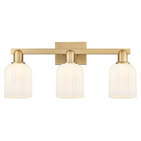 Innovations Lighting Bridal Veil 3 Light 24" Wide Vanity Light with Glossy, Ribbed White Glass Shades Brushed Brass