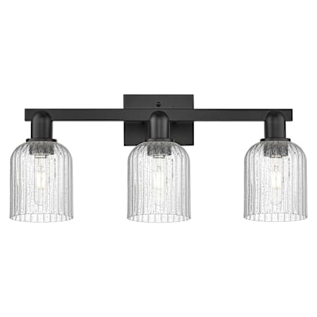 Innovations Lighting Bridal Veil 3 Light 24" Wide Vanity Light with Clear, Ribbed, Seedy Glass Shades Matte Black