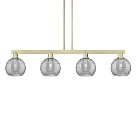Innovations Lighting Athens Deco Swirl 4 Light 51" Wide Linear Pendant Antique Brass / Light Smoke Deco Swirl