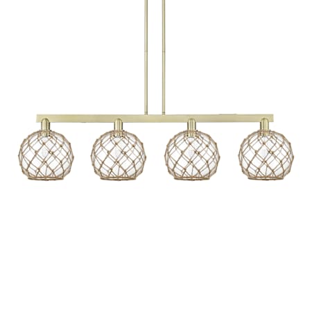 Innovations Lighting Farmhouse Rope 4 Light 53" Wide Linear Pendant Antique Brass / Clear with Brown Rope
