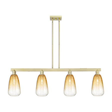 Innovations Lighting Brookhaven Almond 4 Light 46" Wide Linear Pendant Antique Brass / Amber