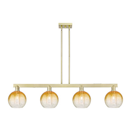 Innovations Lighting Brookhaven Globe 4 Light 48" Wide Linear Pendant Antique Brass / Amber