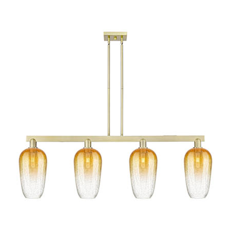 Innovations Lighting Brookhaven Flute 4 Light 48" Wide Linear Pendant Antique Brass / Amber
