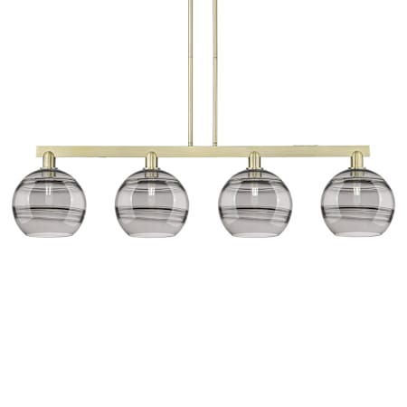 Innovations Lighting Rochester 4 Light 53" Wide Linear Pendant Antique Brass / Light Smoke
