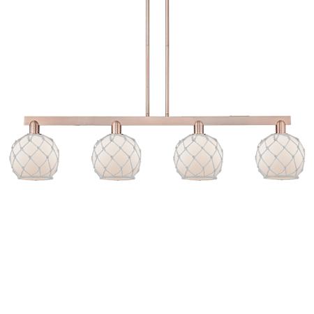 Innovations Lighting Farmhouse Rope 4 Light 51" Wide Linear Pendant Antique Copper / White Glass with White Rope