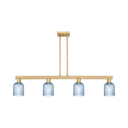 Innovations Lighting Bridal Veil 4 Light 48" Wide Linear Pendant Brushed Brass / Blue
