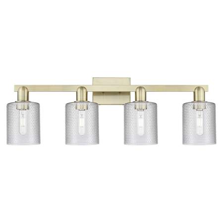 Innovations Lighting Cobbleskill 4 Light 32" Wide Vanity Light Antique Brass / Clear