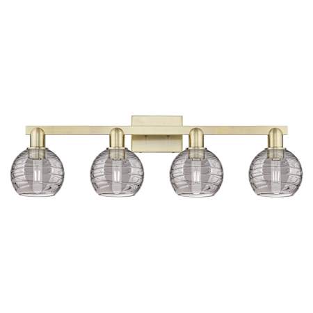 Innovations Lighting Athens Deco Swirl 4 Light 36" Wide Vanity Light Antique Brass / Light Smoke Deco Swirl