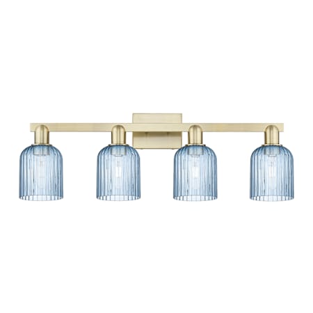 Innovations Lighting Bridal Veil 4 Light 32" Wide Vanity Light Antique Brass / Blue