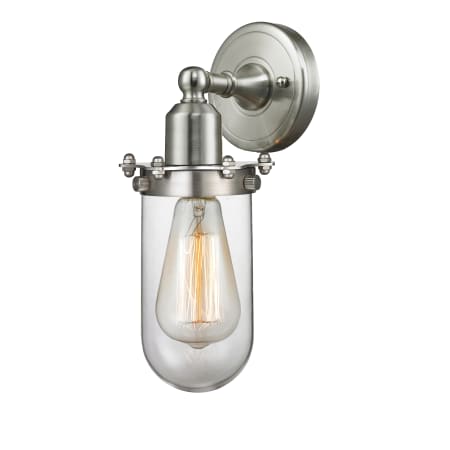 Innovations Lighting Centri Single Light 13" Tall Bathroom Sconce Brushed Satin Nickel / Clear