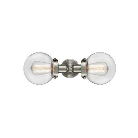 Innovations Lighting Globe 2 Light 14" Wide Bathroom Vanity Light Brushed Satin Nickel / Clear
