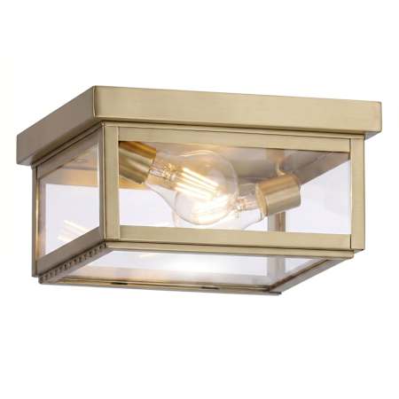 Innovations Lighting Branford 2 Light 11" Wide Semi-Flush Square Outdoor Ceiling Fixture with Clear Glass Antique Brass
