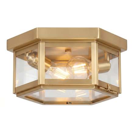 Innovations Lighting Branford 2 Light 11" Wide Semi-Flush Octagon Outdoor Ceiling Fixture with Clear Glass Antique Brass