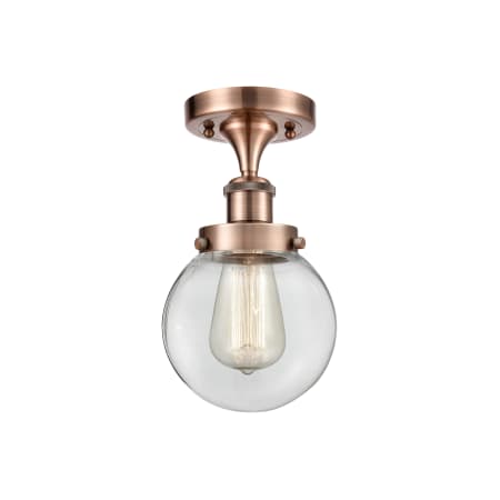 Innovations Lighting Beacon 6" Wide Semi-Flush Globe Ceiling Fixture Antique Copper / Clear