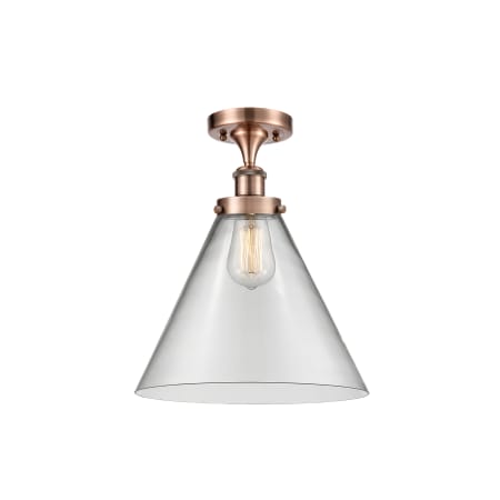 Innovations Lighting Cone 12" Wide Semi-Flush Ceiling Fixture Antique Copper / Clear