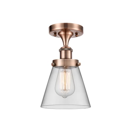 Innovations Lighting Cone 6" Wide Semi-Flush Ceiling Fixture Antique Copper / Clear
