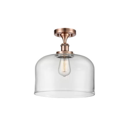 Innovations Lighting Bell 12" Wide Semi-Flush Ceiling Fixture Antique Copper / Clear