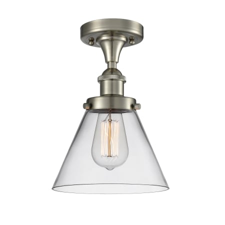 Innovations Lighting Large Cone 8" Wide Semi-Flush Ceiling Fixture Brushed Satin Nickel / Clear