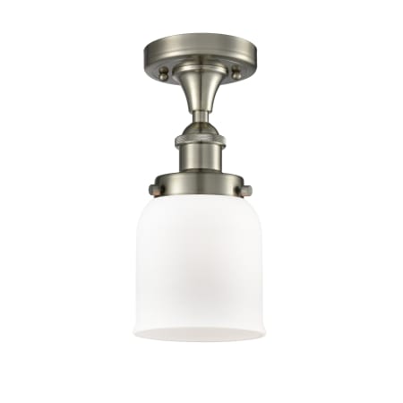 Innovations Lighting Small Bell 5" Wide Semi-Flush Ceiling Fixture Brushed Satin Nickel / Matte White