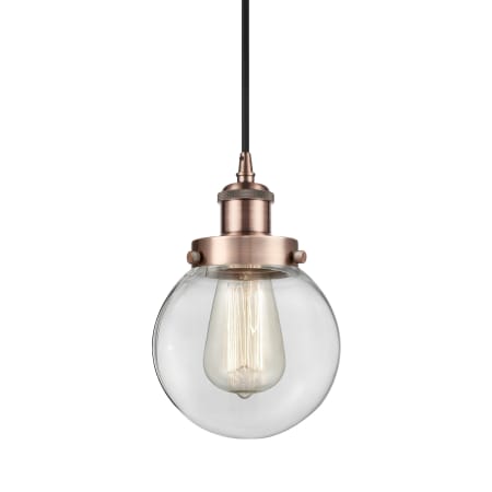 Innovations Lighting Beacon 6" Wide Mini Pendant Antique Copper / Clear