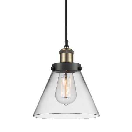 Innovations Lighting Cone 8" Wide Mini Pendant Black Antique Brass / Clear
