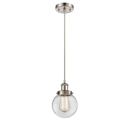 Innovations Lighting Beacon 6" Wide Mini Pendant - Cord Hung Brushed Satin Nickel / Clear