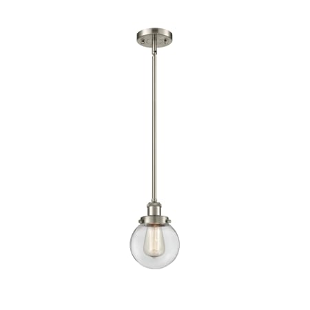 Innovations Lighting Beacon 6" Wide Mini Pendant - Rod Hung Brushed Satin Nickel / Clear