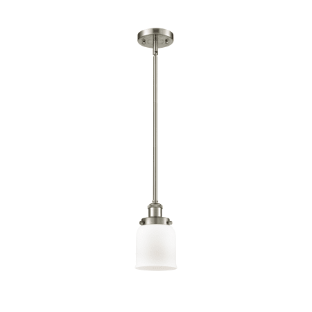 Innovations Lighting Small Bell 5" Wide Mini Pendant Brushed Satin Nickel / Matte White