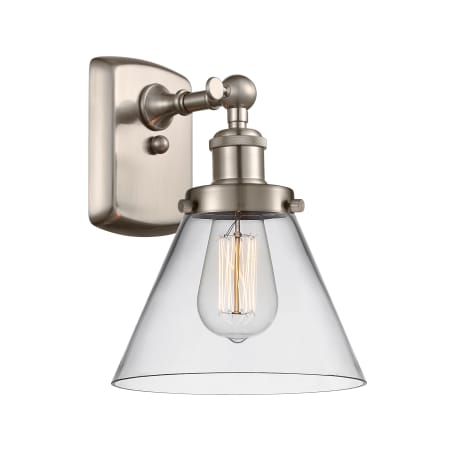 Innovations Lighting Large Cone 8" Wide Bathroom Sconce Brushed Satin Nickel / Clear
