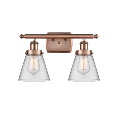 Innovations Lighting Cone 2 Light 16" Wide Vanity Light with Cone Shades Antique Copper / Clear