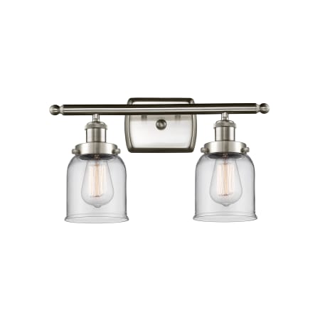 Innovations Lighting Small Bell 2 Light 16" Wide Vanity Light Brushed Satin Nickel / Clear