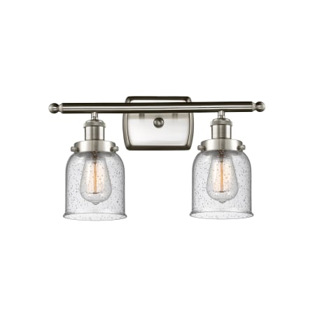 Innovations Lighting Small Bell 2 Light 16" Wide Vanity Light Brushed Satin Nickel / Seedy