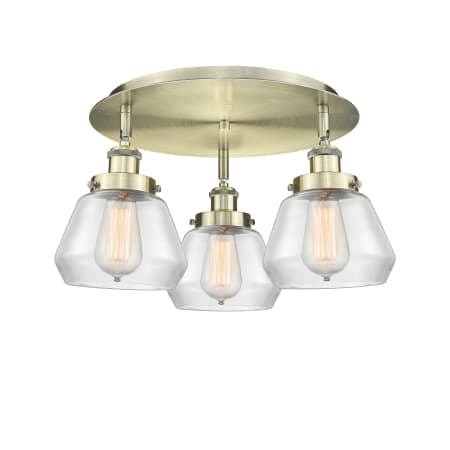 Innovations Lighting Fulton 3 Light 19" Wide Flush Mount Ceiling Fixture Antique Brass / Clear