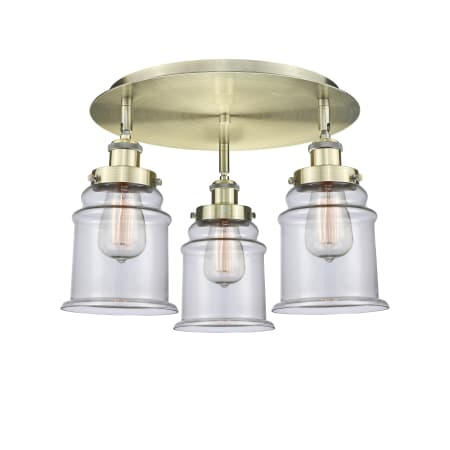 Innovations Lighting Canton 3 Light 18" Wide Flush Mount Ceiling Fixture Antique Brass / Clear