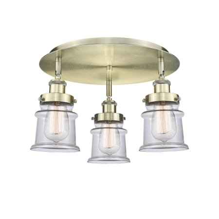 Innovations Lighting Canton 3 Light 17" Wide Flush Mount Ceiling Fixture Antique Brass / Clear