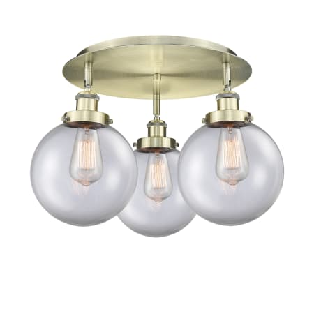 Innovations Lighting Canton 3 Light 20" Wide Flush Mount Ceiling Fixture Antique Brass / Clear