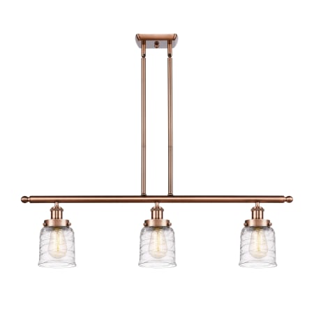 Innovations Lighting Bell 3 Light 36" Wide Linear Pendant with Shades Antique Copper / Deco Swirl