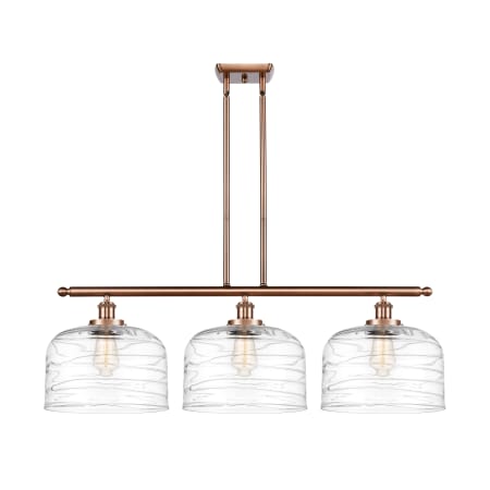 Innovations Lighting Bell 3 Light 36" Wide Linear Pendant Antique Copper / Clear Deco Swirl