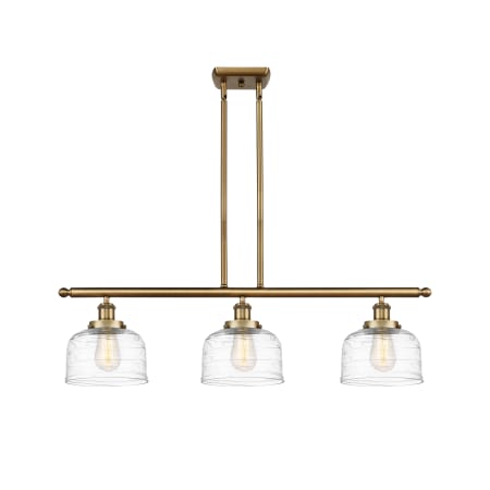 Innovations Lighting Bell 3 Light 36" Wide Linear Pendant Brushed Brass / Clear Deco Swirl
