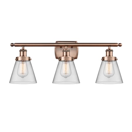 Innovations Lighting Cone 3 Light 26" Wide Vanity Light with Shades Antique Copper / Clear