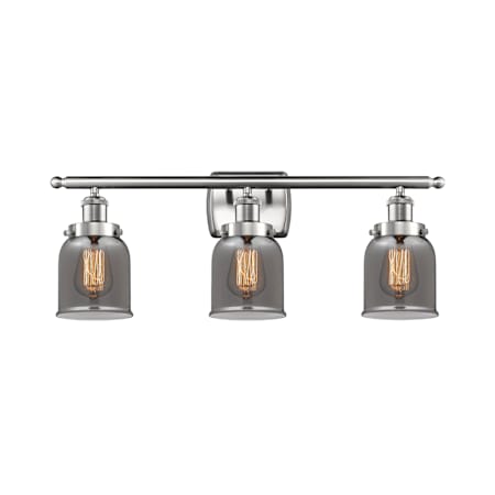 Innovations Lighting Small Bell 3 Light 26" Wide Vanity Light Brushed Satin Nickel / Plated Smoke