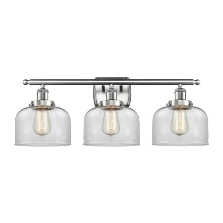 Innovations Lighting Large Bell 3 Light 26" Wide Vanity Light Brushed Satin Nickel / Clear