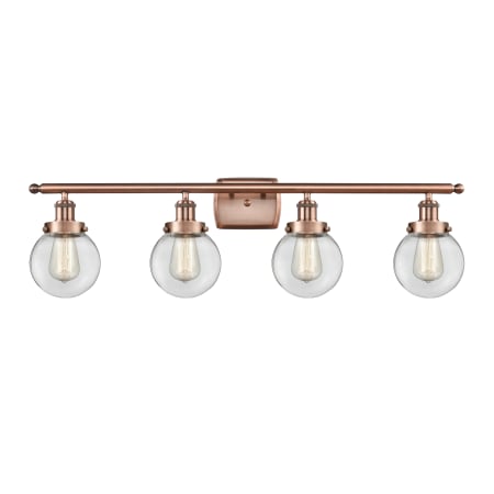 Innovations Lighting Beacon 4 Light 36" Wide Vanity Light Antique Copper / Clear