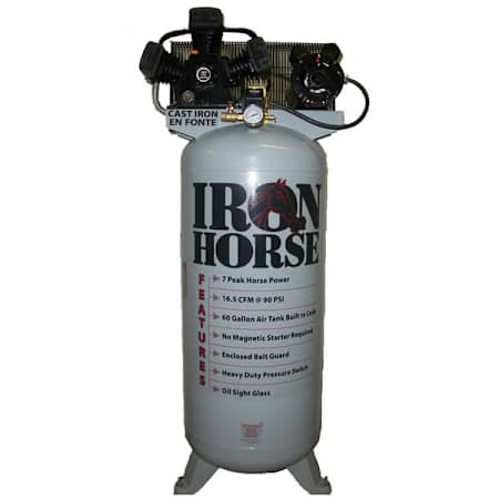 Iron Horse 5 HP 60 Gal 150 Max PSI 16.5 CFM Single-Stage Stationary Electric (208, 230 Volt 1 Phase) Reciprocating Air Compressor N/A