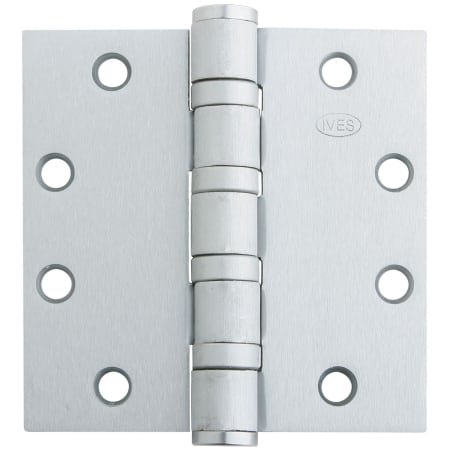 Ives Commercial Series 4-1/2 Inch x 4-1/2 Inch Ball Bearing Square Corner Mortise Hinge with Non-Removable Pin - Single Hinge Bright Stainless Steel
